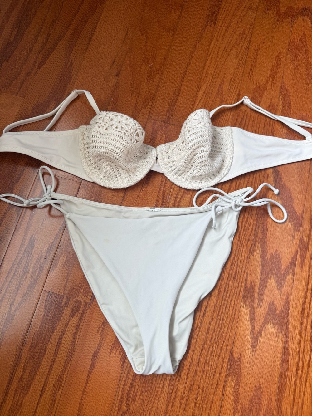 Target Cream Crochet Push-Up Bikini with Tie-Side Bottoms